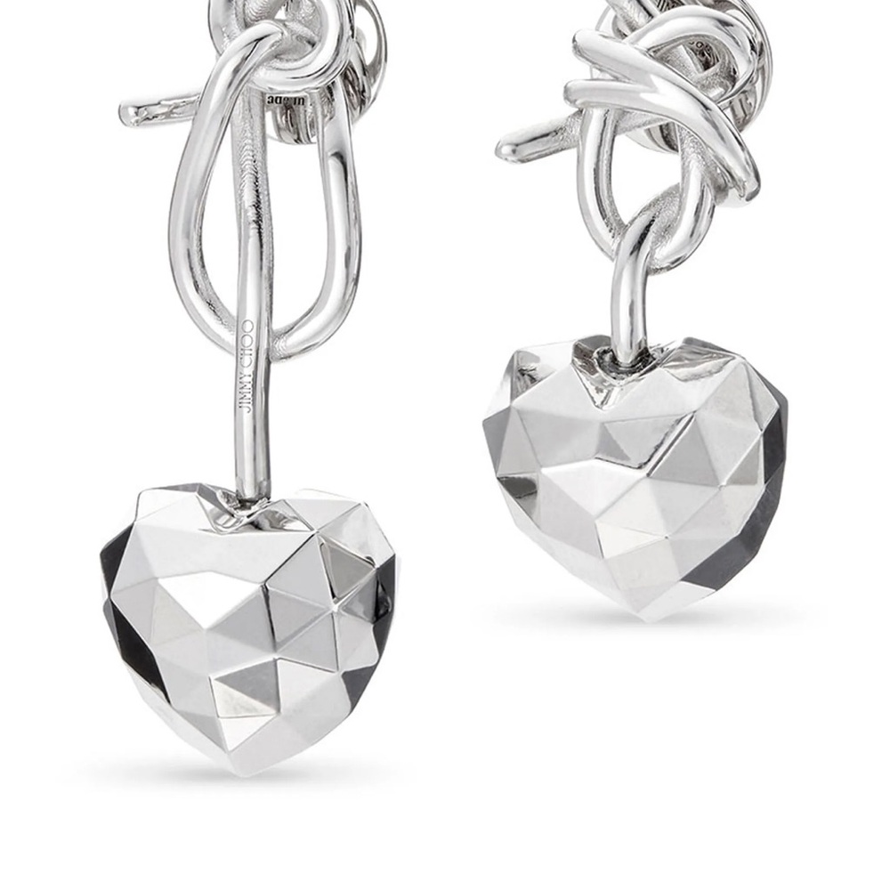 Jimmy Choo Silver Geometric Heart Earrings